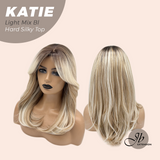 JBEXTENSION 18 Inches Scalpiana Curly Light Mix Blonde 3.5X4 Hard Silky Top Natural Scalp Effect Wig with Bangs KATIE LIGHT MIX BLONDE