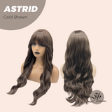 JBEXTENSION 28 Inches Long Wave Cold Brown Wig with Bangs ASTRID COLD BROWN