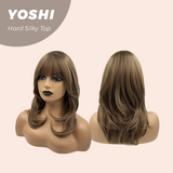 JBEXTENSION 16 Inches Hush Cut Light Brown 3.5X4 Hard Silky Top Natural Scalp Effect Wig With Bangs YOSHI SILKY TOP