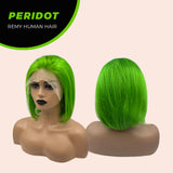 JBEXTENSION GEMSTONE COLLECTION CABELLO HUMANO REAL 12 PULGADAS VERDE CLARO CORTE BOB PERIDOTO DE PARTIDA LIBRE