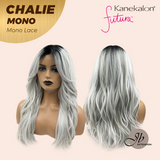 JBEXTENSION CHALIE MONO Full Monofilament Handmade Full Lace Full Hand Tied Wig 22 Inches Grey With Dark Root Mono Lace Handmade Futura Fiber Wig Glueless Wig CHALIE MONO