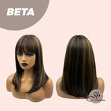 JBEXTENSION 16 Inches Nature Brown With Blonde Highlight Straight Wig With Bangs BETA