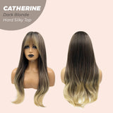 JBEXTENSION 25 Inches Dark Blonde Wolf Cut 3.5X4 Hard Silky Top Natural Scalp Effect Wig With Bangs CATHERINE DARK BLONDE