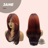 JBEXTENSION 24 Inches Red With Dark Root Wolf Cut Wig with Bangs JANE RED