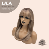 JBEXTENSION 20 Inches Scalpiana British Milk Tea Wolf Cut 3.5X4 Hard Silky Top Natural Scalp Effect Wig with Bangs LILA BRITISH MILK TEA