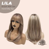 JBEXTENSION 20 Inches Scalpiana British Milk Tea Wolf Cut 3.5X4 Hard Silky Top Natural Scalp Effect Wig with Bangs LILA BRITISH MILK TEA