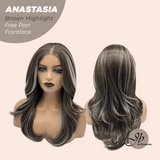 JBEXTENSION 20 Inches Brown Highlight Curly Pre-Cut 13X3 Lace Free Part Frontlace Glueless Wig ANASTASIA BROWN HIGHLIGHT