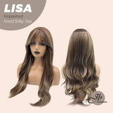 JBEXTENSION 26 Inches Scalpiana Long Curly Hazelnut 3.5X4 Hard Silky Top Natural Scalp Effect Wig with Bangs LISA BLONDE HAZELNUT