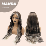 JBEXTENSION 26 Inches Wave Brown with Grey Highlight Pre-Cut Frontlace Glueless Wig MANDA LACE
