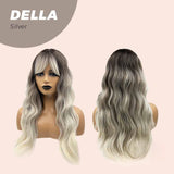 JBEXTENSION 25 Inches Balayage Light Blonde With Dark Root Curly Wig With Bangs DELLA SILVER