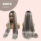 JBEXTENSION 30 pulgadas gris con reflejos con raíz oscura pelo largo liso parte frontal peluca KIM K