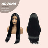 JBEXTENSION 28 Inches Jet Black Straight 13X3.5 Free Part Pre-Cut Frontlace Glueless Wig ARUONA JET BLACK