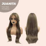 JBEXTENSION 26 Inches Brown Free Part Pre-Cut Frontlace Glueless Wig With Bangs JUANITA