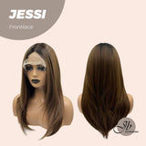 JBEXTENSION 20 Inches Mocha With Dark Root Natural Straight Frontlace Wig JESSI