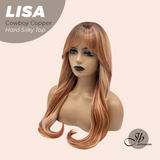 JBEXTENSION 26 Inches Scalpiana Long Curly Cowboy Copper 3.5X4 Hard Silky Top Natural Scalp Effect Wig with Bangs LISA COWBOY COPPER