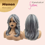 JBEXTENSION MANON MONO Full Monofilament Wig 16 Inches Grey Color Curly Full Mono Lace Glueless Wig MANON MONO