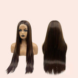 JBEXTENSION 30 Inches Dark Brown With Highlight Extra Long Straight Lace Front Wig.Pre Plucked 6*14 HD Transparent Lace Frontal Wig AUDREY