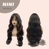 JBEXTENSION 24 Inches Tea Black Darkest Brown Body Wave Wig With Cute Bangs NINI TEA BLACK