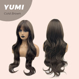 JBEXTENSION 30 Inches Long Cold Brown Wig With Bangs YUMI BROWN