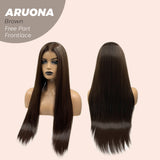 JBEXTENSION 28 Inches Brown Straight 13X3.5 Free Part Pre-Cut Frontlace Glueless Wig ARUONA BROWN