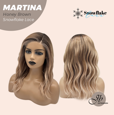 JBEXTENSION 17 Inches Wave Honey Brown Pre-Cut Side Part Snowflake Lace Frontlace Glueless Wig MARTINA HONEY BROWN【BENDY EAR TABS】