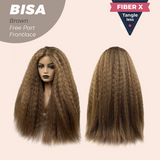 JBEXTENSION 28 Inches Brown Kinky Curly Fiber X, Tangle Less Free Part Frontlae Glueless Wig BISA BROWN