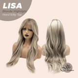 JBEXTENSION 26 Inches Scalpiana Long Curly Blonde Highlight 3.5X4 Hard Silky Top Natural Scalp Effect Wig with Bangs LISA BLONDE HIGHLIGHT