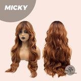 JBEXTENSION 26 Inches Copper Body Wave With Dark Root Wig With Bangs MICKY