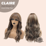JBEXTENSION 22 Inches Scalpiana Dark Brown Highlight 3.5X4 Hard Silky Top Natural Scalp Effect Women Wig with Bangs CLAIRE SILKY TOP - DARK BROWN HIGHLIGHT