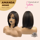 JBEXTENSION AMANDA MONO Full Monofilament Handmade Full Lace Full Hand Tied Wig 10 Inches Black With Caramel Highlight Mono Lace Handmade Futura Fiber Wig Glueless Wig AMANDA MONO