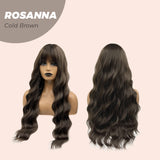 JBEXTENSION 28 Inches Long Body Wave Cold Brown Wig With Bangs ROSANNA COLD BROWN