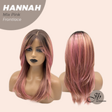 JBEXTENSION 20 Inches Mix Pink Pre-Cut Frontlace Glueless Wig with Bangs HANNAH MIX PINK