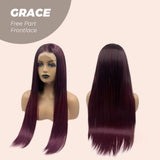 JBEXTENSION 30 Inches Dark Red Extra Long Straight Lace Front Wig.Pre Plucked 6*14 HD Transparent Lace Frontal Glueless Wig GRACE