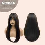 JBEXTENSION 22 Inches Midnight Brown( Black/Brown) 3.5X4 Hard Silky Top Natural Scalp Effect Wig NICOLA SILK TOP