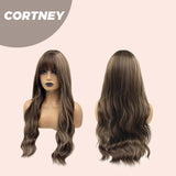 JBEXTENSION 26 Inches Brown With Highlight Wave Wig With Bangs CORTNEY