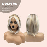 JBEXTENSION 12 Inches Bob Cut Mix Color With Blonde Brown Highlight Free Part Pre-Cut Frontlace Wig DOLPHIN CAPPUCCINO