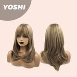 JBEXTENSION 18 Inches Hush Cut Mix Brown Wig With Wispy Bangs YOSHI