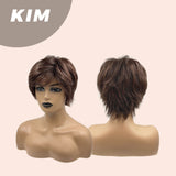 JBEXTENSION Pixie Cut Brown Half Real Human Hair Half Futura Fiber Fashion Wig KIM