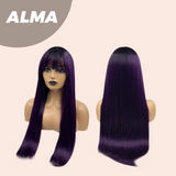 JBEXTENSION 26 Inches Dark Purple Straight Wig With Bangs ALMA