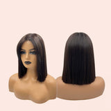 JBEXTENSION 10 Inches Bob Cut Soft Black Straight Pre-Cut Frontlace Wig PAULINA