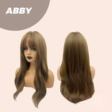 JBEXTENSION 22 Inches Curly Brown Wig With Full Bangs ABBY
