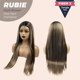 JBEXTENSION 30 Inches Dark Brown With Highlight Long Straight Fiber X, Tangle Less Pre-Cut Free Part Frontlae Glueless Wig RUBIE DARK BROWN