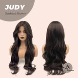 JBEXTENSION 26 Inches Long Curly Tea Black Darkest Brown Color Wig JUDY DARKEST BROWN
