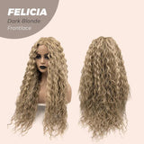 JBEXTENSION 28 Inches Extra Curly Dark Blonde Long Pre-Cut Frontlace Glueless Wig FELICIA DARK BLONDE
