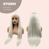 JBEXTENSION 30 Inches White Extra Long Straight Lace Front Wig.Pre Plucked 6*14 HD Transparent Lace Frontal Wig STORM