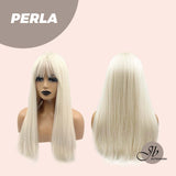 JBEXTENSION 24 Inches White Straight Wig With Bangs PERLA