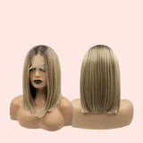 JBEXTENSION 14 Inches Bob Cut Balayage Blonde With Dark Root Frontlace Glueless Wig GIULIA BOB (FREE PARTING)