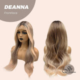 Nichole's Selection - 28 Inches Highlight Peach Curly With Dark Root Frontlace Glueless Wig DEANNA