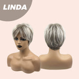 JBEXTENSION Pixie Cut Grey Silver Half Real Human Hair Half Futura Fiber Fashion Women Wig LINDA