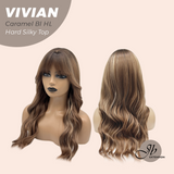 JBEXTENSION 24 Inches Scalpiana Caramel Blonde Highlight Wave 3.5X4 Hard Silky Top Natural Scalp Effect Wig VIVIAN CARAMEL BLONDE HIGHLIGHT